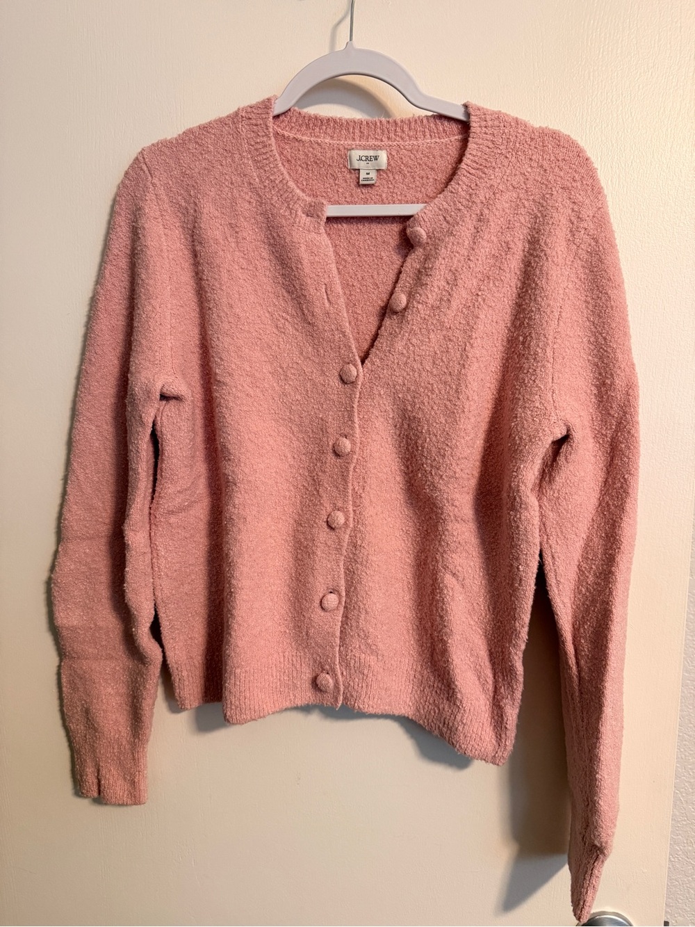 J. Crew Soft Pink Bouclé Button Cardigan